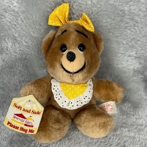 Vintage 1979 Animal Fair Teddy Bear 6.5" Plush Yellow Polka Dot Bow Bib NWT